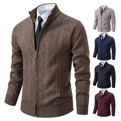 jacket men's autumn and winter warm trend line stand collar knitted cardigan sweater coat