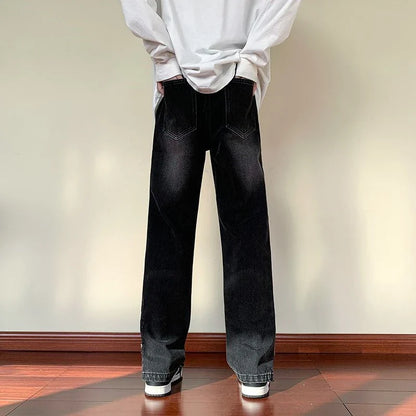 saferido Wide Leg Straight Leg Jeans American High Street Trend Ankle Zipper Design Fashionable And Versatile Men'S Pants