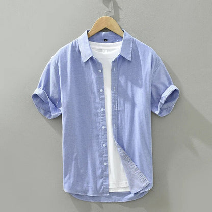 Summer New Short Sleeve Shirt for Men Pure Cotton Turn-down Collar  Button Down Shirts Male Solid Casual Korean Clothes