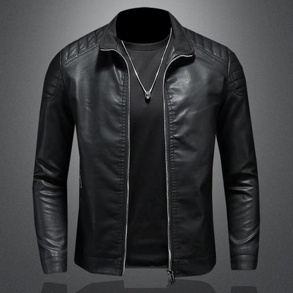 Men's standing collar jacket, motorcycle clothing, fashion trend personalized leather men's jacket