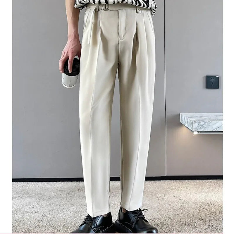 saferido  New Spring Autumn Fashion Man Classic Slim Straight Long Suit Trousers Male Solid Color Men Smart Casual Business Pants 2XL