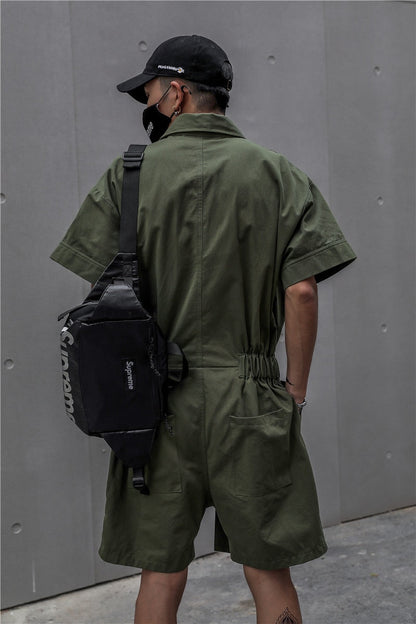 Short Jumpsuit for Men Black Bodysuits Overalls Men Green Male Japanese Streetwear Summer Pockets Hip Hop