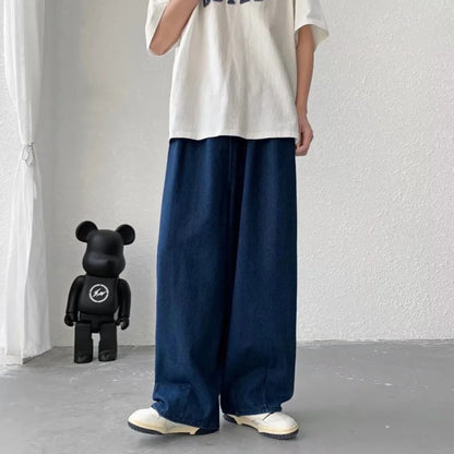 saferido Oversized Jeans Men Fashion Blue Casual Wide Leg Jeans Men Streetwear Loose Hip Hop Straight Denim Pants Mens Trousers M-3XL