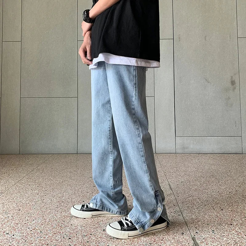 saferido Japanese Style Jeans Men Loose Fitting Casual Pants Korean Version Large Size Open Button Straight Leg Pants Autumn Winter Style