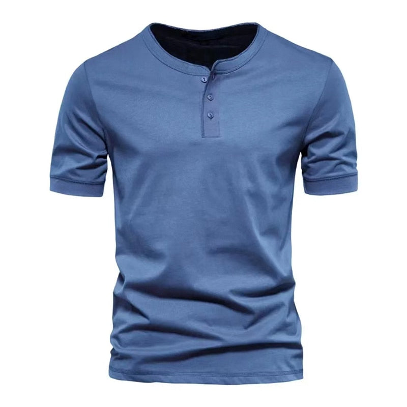 Men Henley Collar T Shirt V-Neck Short Sleeve Tops Breathable Tee Shirt Solid Color Men's Clothing Summer Casual Tank Top Tee