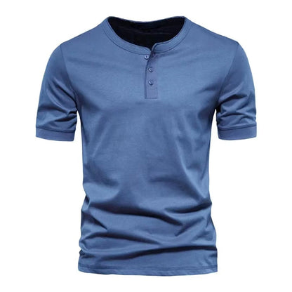 Men Henley Collar T Shirt V-Neck Short Sleeve Tops Breathable Tee Shirt Solid Color Men's Clothing Summer Casual Tank Top Tee