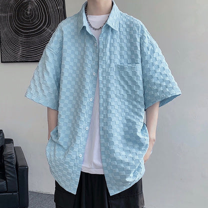 Spring Men's Corduroy short sleeve Shirts Fresh Harajuku Neutral Woman Fashion Casual Oversize Hip Hop College Shirt Coat