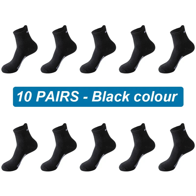 saferido 10Pairs Men Socks Organic Cotton Breathable Sports Socks  Black Casual Athletic New Spring Summer for Male Plus Size EUR38-45