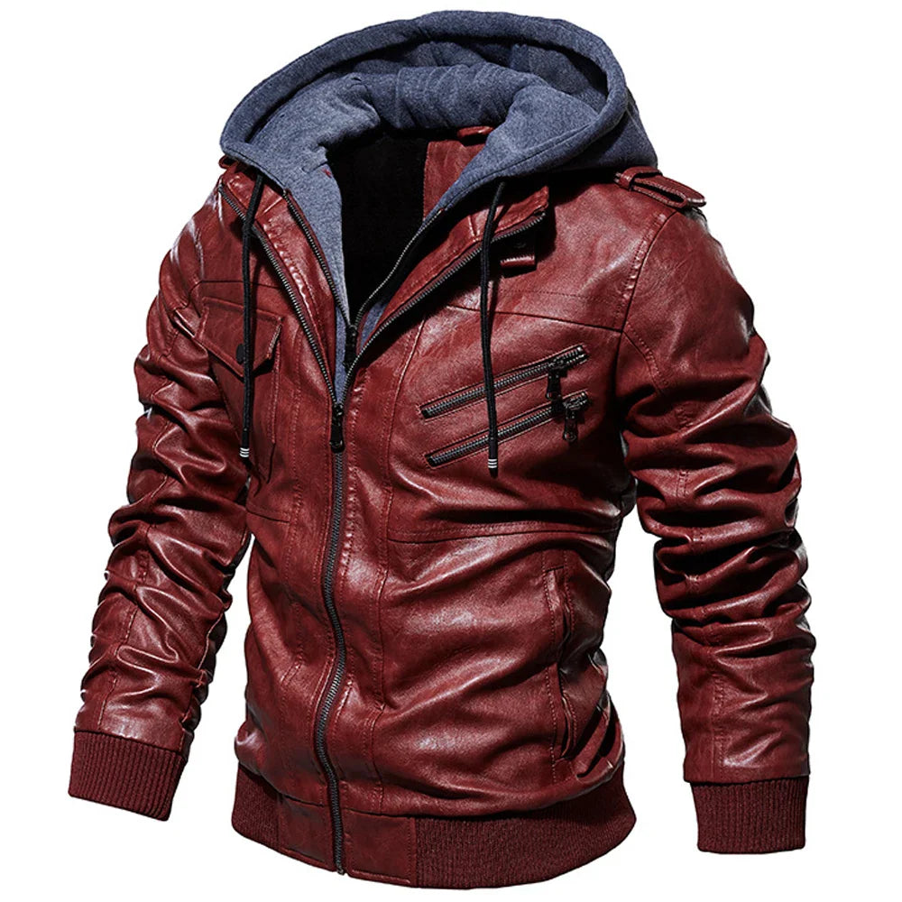 Men Brand Military Hooded Zipper Motorcycle Leather Jacket PU Leather Jackets Autumn Coat Plus Size S-5XL