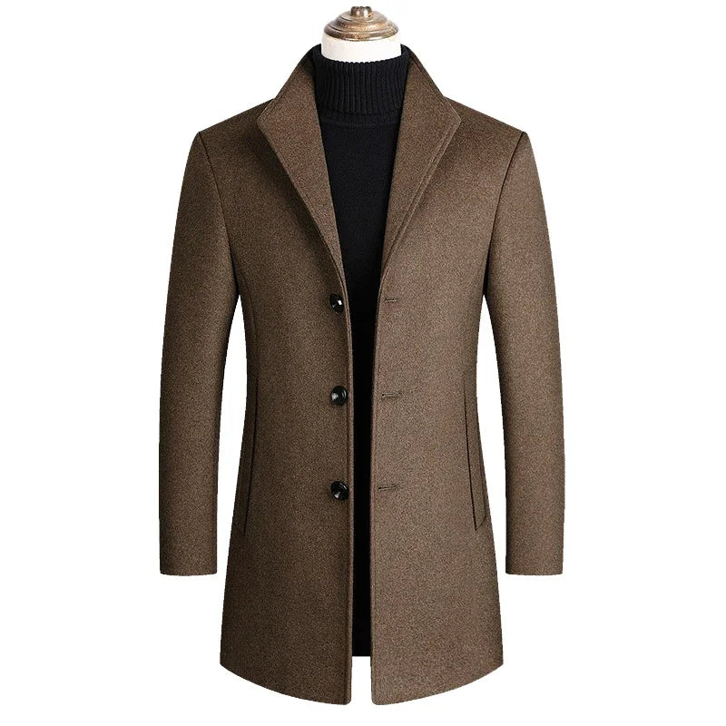 Men Wool Coat Solid Color Casual Warm Winter Wool Coat