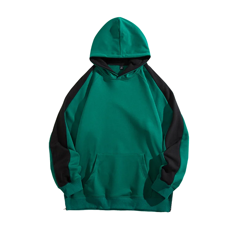 saferido Autumn Baggy Hoodies Contrast Color Sleeve Pullover Korean Fashion Classic Sweatshirt Women/Men Streetwear Green Hoodie Harajuku