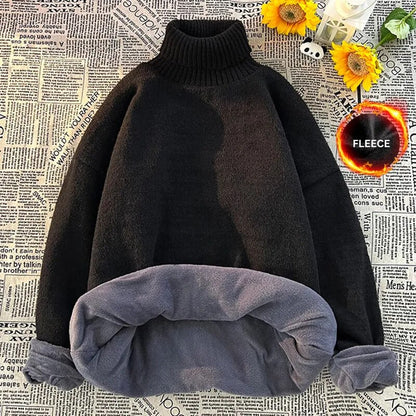 Winter Warm Men's Turtleneck Sweaters Solid Korean Man Casual Knitter Pullovers  Harajuku Male Fleece Sweaters