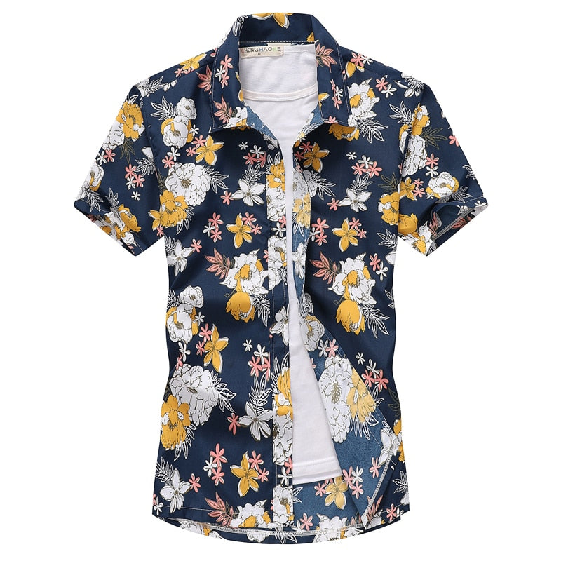 Summer Breathable Hawaiian Shirts Men Coconut Tree Printed Short Sleeve Button Down Vacation Chemise Homme Plus Size 3XL 4XL 5XL