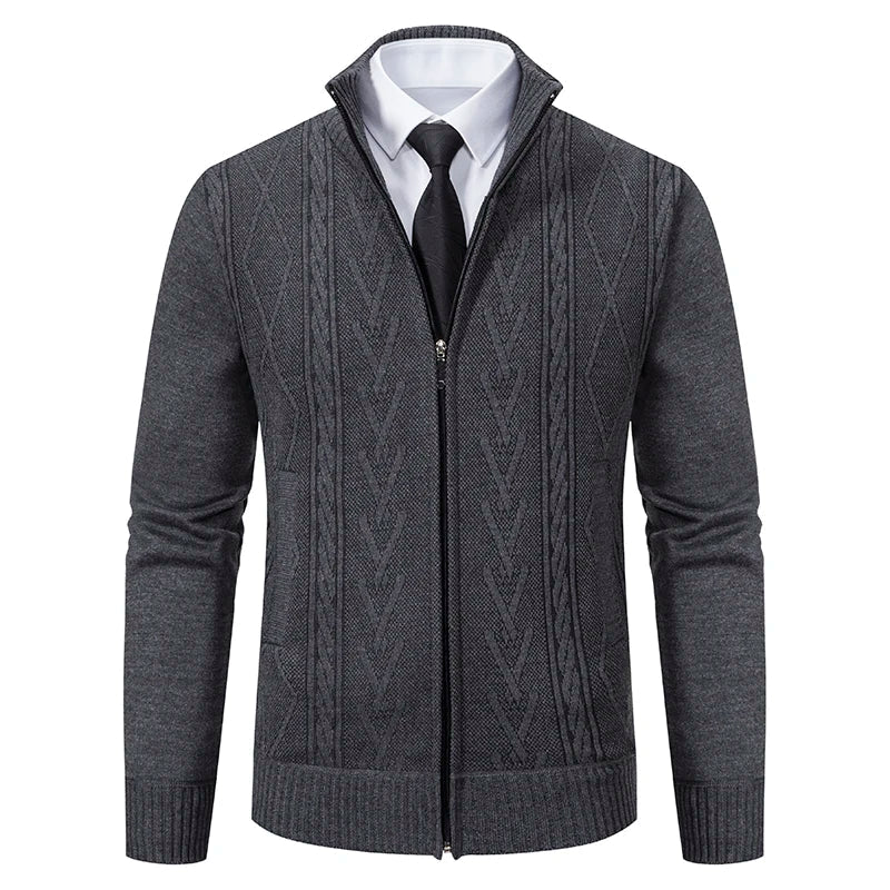 jacket men's autumn and winter warm trend line stand collar knitted cardigan sweater coat