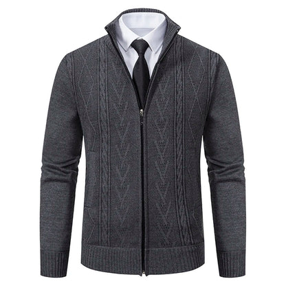 jacket men's autumn and winter warm trend line stand collar knitted cardigan sweater coat