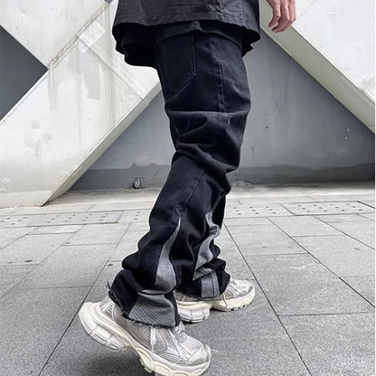 Y2K Fashion Patchwork Black Baggy Flare Jeans Pants For Men Clothing Straight Women Casual Long Trousers Ropa Hombre