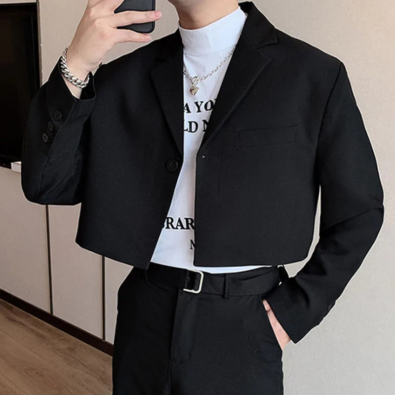 saferido Spring New Korean Version Of The Casual Short Street Style Solid Color Lapel Suit Jacket Men's Trend Design Suit