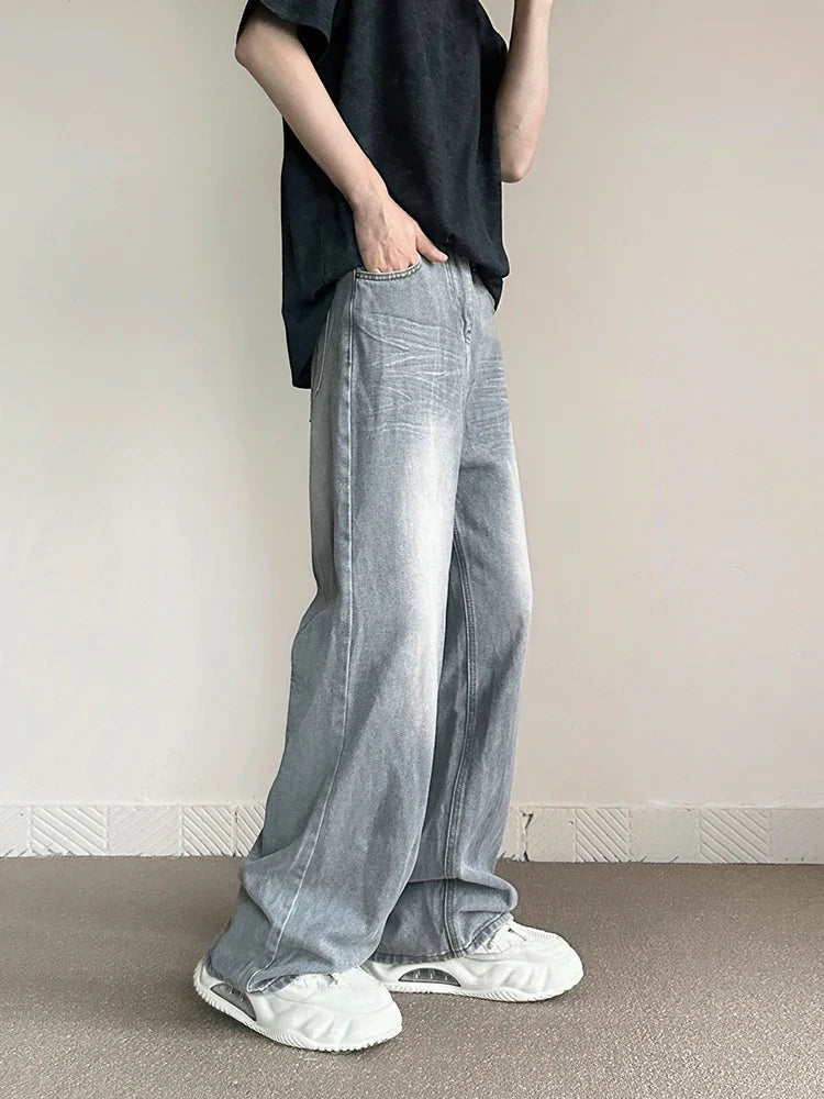 saferido New Vintage Gray Baggy Jeans Men Fashion Harajuku Casual Y2k Pants Straight High Street Male Wide Denim Trousers