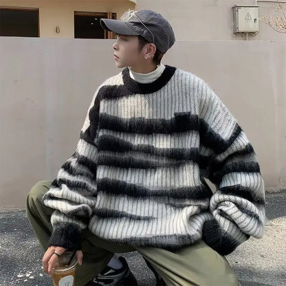 saferido Lattice Korean Fashion Sweater Men Interior Harajuku Men's Clothes Winter Oversize Wool and Mixes Knit Print Luxury