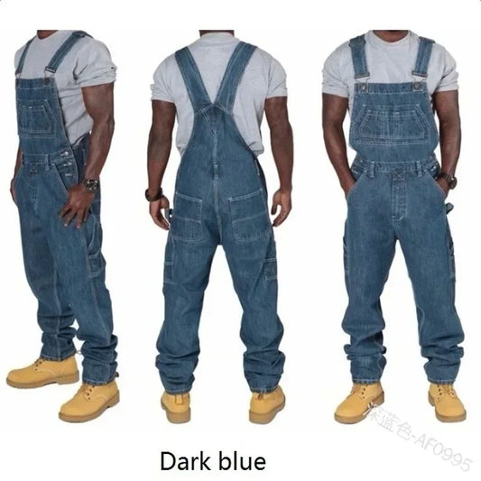 Mens Jeans Overalls Men Pockets Casual Loose Long Denim Pants Slim Splice Straight Rompers Autumn Plus Size Long Jeans Men