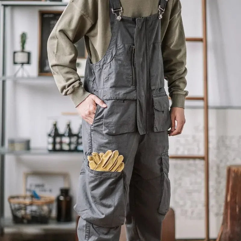 saferido American Retro Tooling Bib Loose Casual Vintage Overalls Men‘s Suspenders Trousers Multiple Pockets Cargo Pants Jumpsuit M-4XL