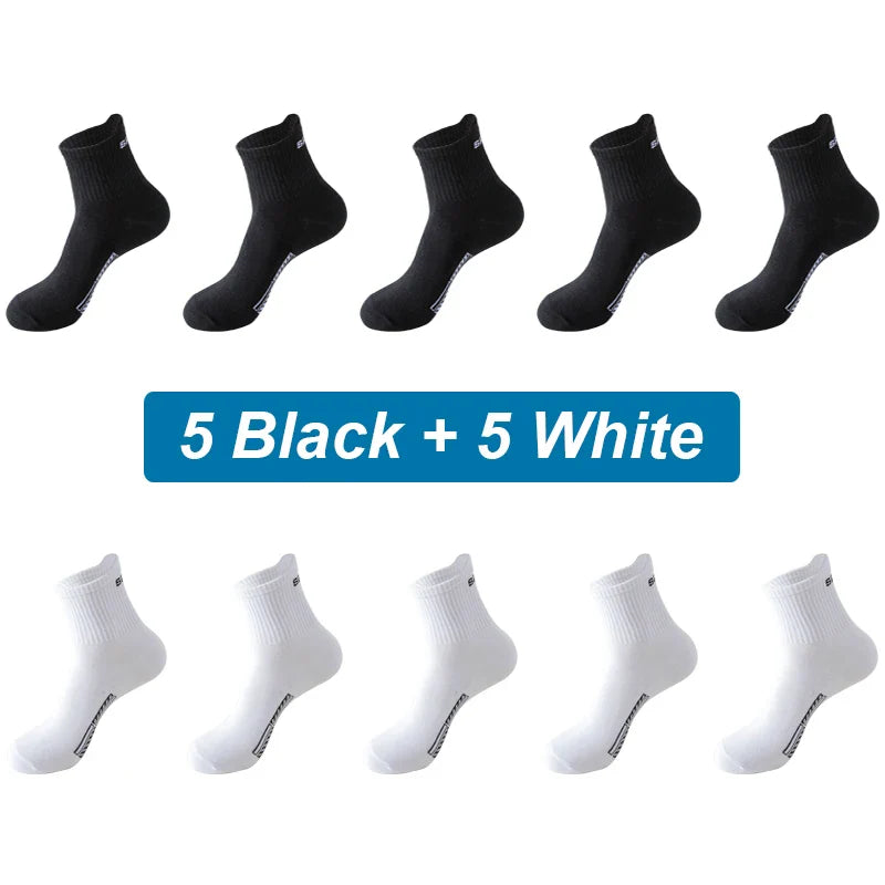 saferido 10Pairs Men Socks Organic Cotton Breathable Sports Socks  Black Casual Athletic New Spring Summer for Male Plus Size EUR38-45