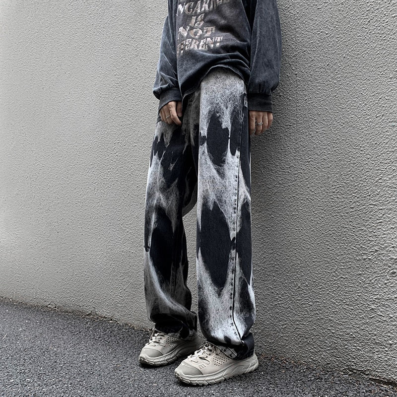 Jeans men Tie-dye Jeans High Street Straight Denim Pants Men Baggy Fashion Trend Jean Pants Mens Wide-leg BF Clothing