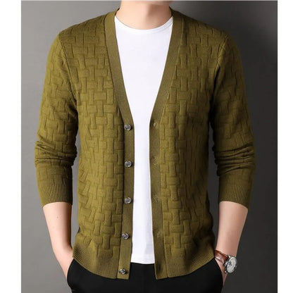 saferido Men's Cardigan Knitted Sweater Outer Wear Fashionable Korean Style Fashion Spring and Autumn Plaid Knit Sweater Jackets 3XL-M