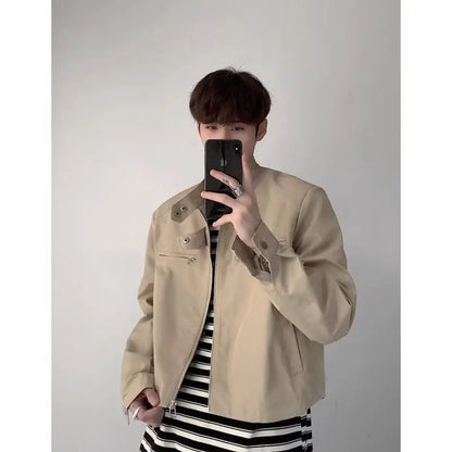 saferido Hip Hop Y2k American Retro Cargo Bomber Jacket Spring Autumn Thin Coat Cropped Casual Solid Outerwear Streetwear