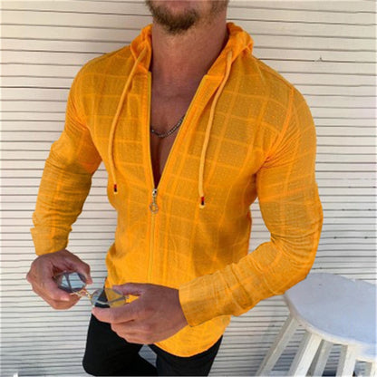 Summer Fashion Sleeveless/Long/Short Sleeved Hoodie Zipper T shirt Casual Plaid print Open Stitch Beach Sun Protection Clothing