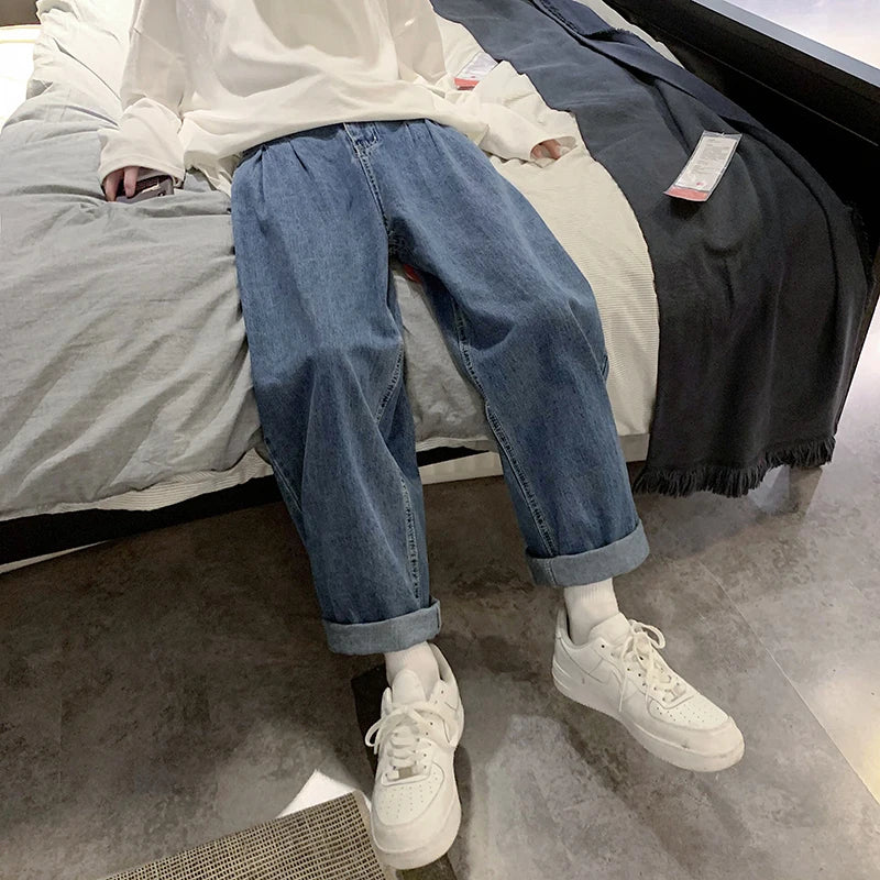 saferido Wide Leg Jeans Men Oversized Fashion Casual Blue Straight Jeans Men Streetwear Hip-hop Loose Vintage Jeans Mens Denim Trousers