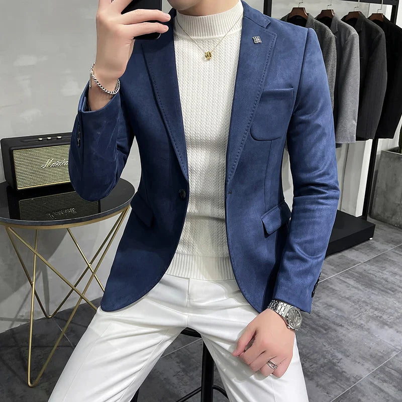 saferido  High Quality Blazer Men's British Trend Premium Simple Business Elegant Fashion Casual Gentleman Slim Suit Deer Velv Jacket