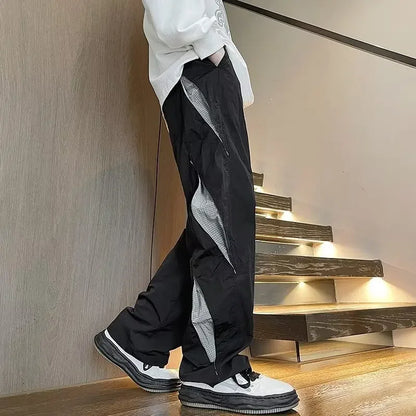 saferido Spring Autumn Men's American Style Loose-fit Striped Straight-leg Casual Pants Wide-leg Long Pants Draped Design