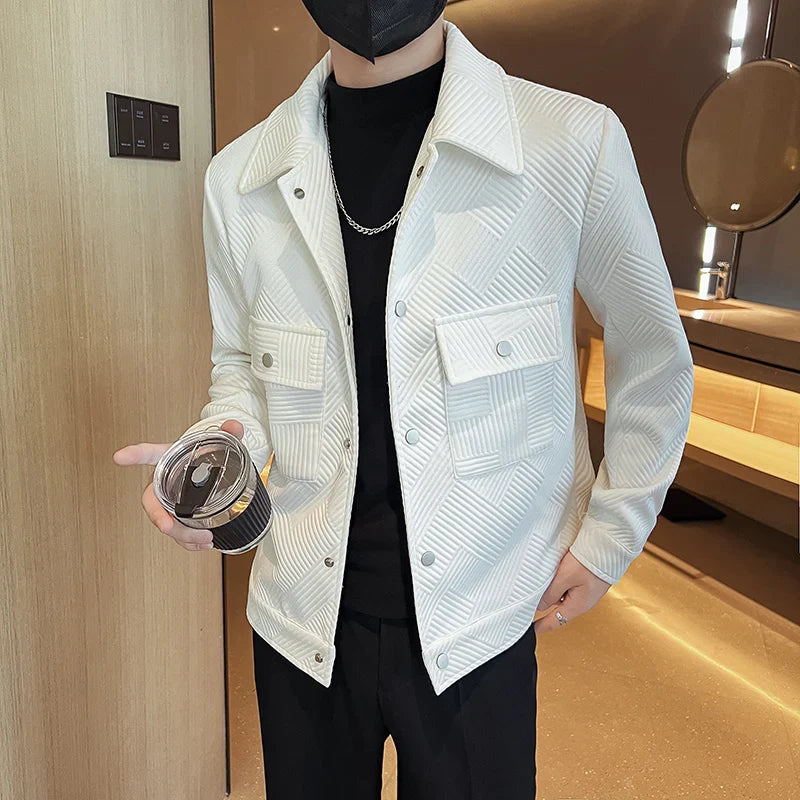 saferido Men Spring High Quality Casual Jackets/Male Slim Fit Fashion Solid Color Lapel Coats Men Walf Checks Jacket Loose Outerwear