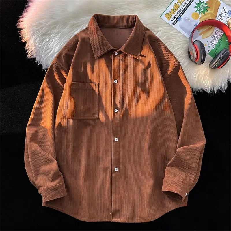 saferido Solid Color Men Shirts Casual Basic Long Sleeve New Unisex Shirt Korean Fashion Outwear Top Male Oversized Blouses