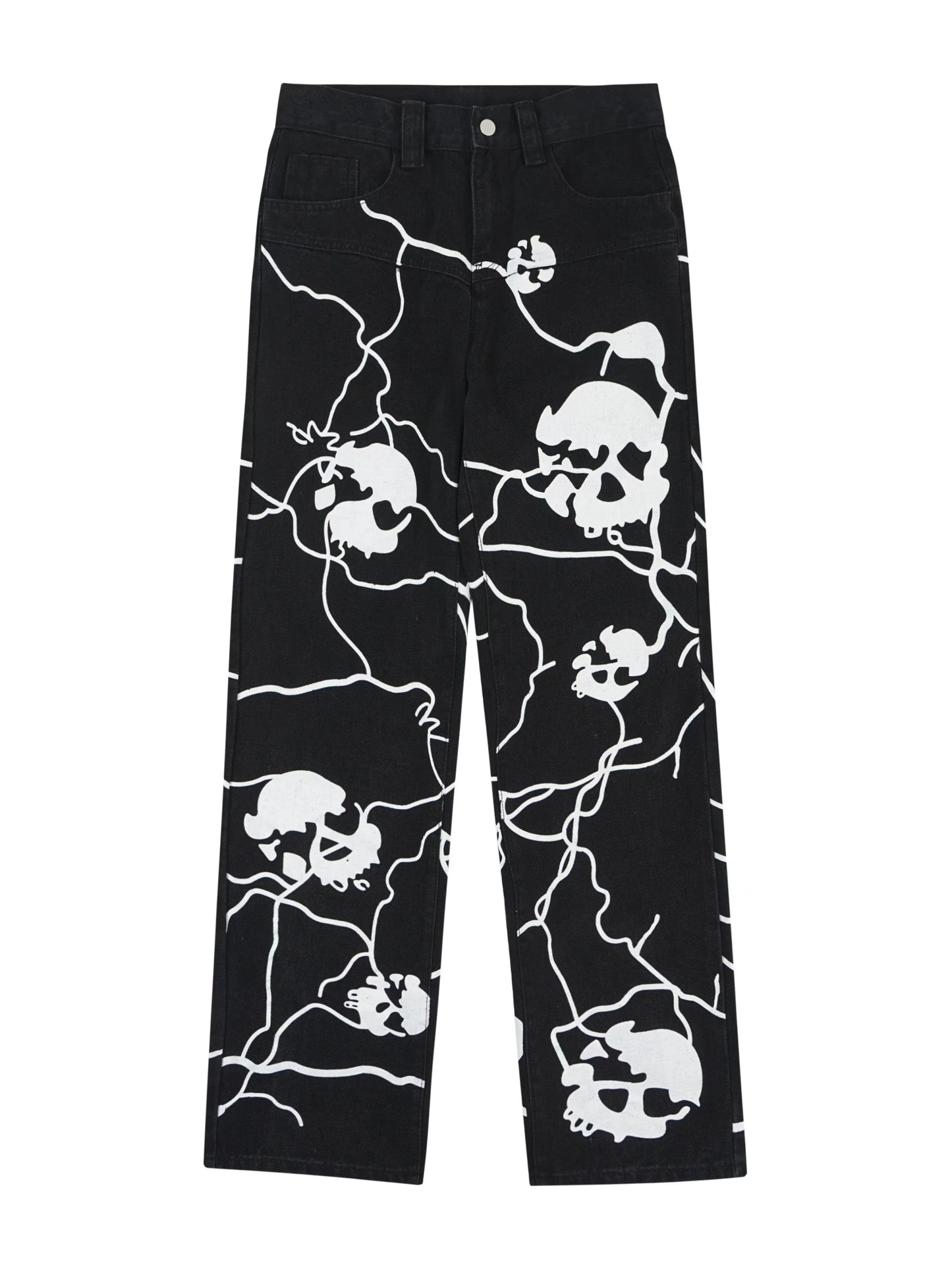 saferido Skull Printed Man Woman Black Jeans Trousers for Men Trends Clothes Pants Men's Punk Trendyol Streetwear Hip Hop Casual Straight