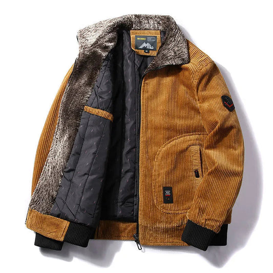 Men's Warm Winter Corduroy Jackets and Coats Male Thermal Windbreaker Fur Collar Casual Jacket Outerwear Clothing Plus Size 6XL