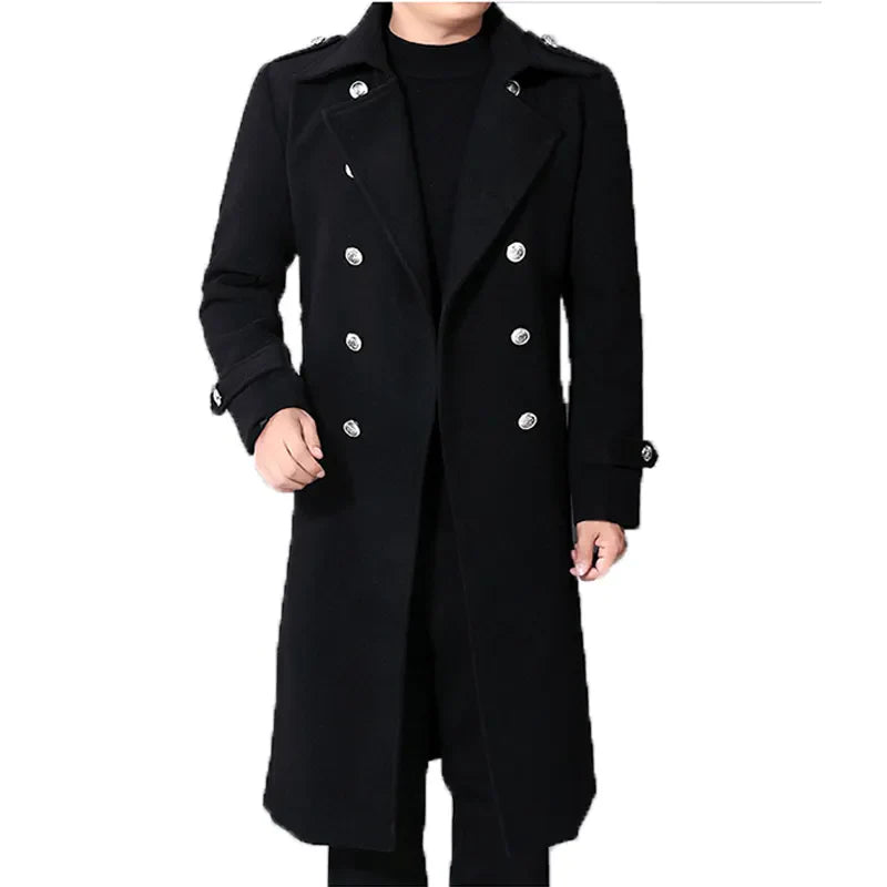 Long dust coat Men Winter Warm Trench Woolen Cloth Coat Mens Double Breasted Slim Casual Jackets Solid Business Outwear