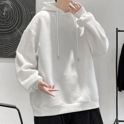 saferido Men's Multicolour Patternless Hooded Sweatshirt Korean Loose Large Size 5XL Casual  Long Sleeve Top Simple Unisex Style T-Shirt