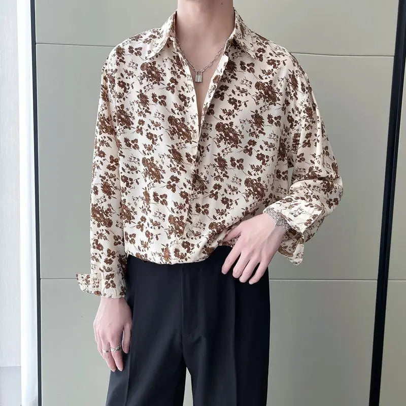 Printing Shirts Floral  Loose Temperament Fashionable Button Man Spring Summer Turn-down Collar Handsome Men's Clothing