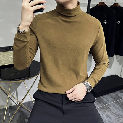 saferido  British Quality Leisure Men Long Sleeve T-shirt/Male Slim Fit High Quality High Collar Fashion T-shirt/Man Spring Pullover