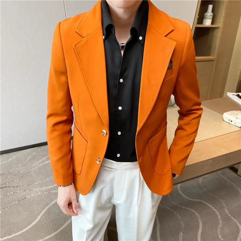 saferido  High Quality Korean Slim Fit Blazer Jackets Men Clothing Simple Two Buttons Business Formal Wear Casual Suit Coats 3XL-S