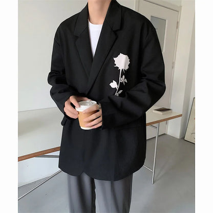 saferido Men's Printing Formal Suit Jackets Fashion Coats White/black Color Streetwear Blazers Oversized Casual Western Clothes S-XL