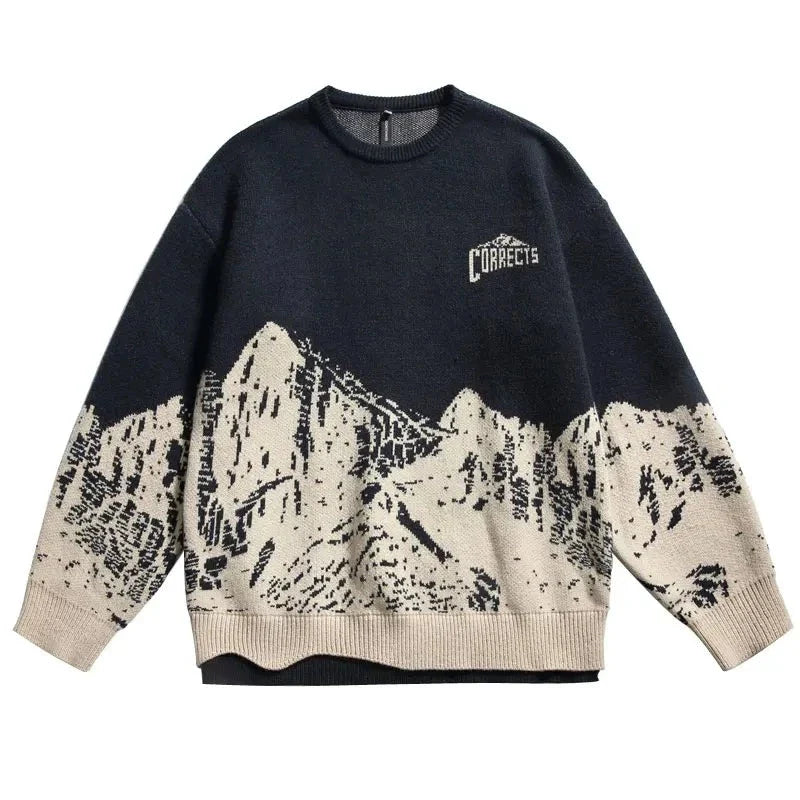 Vintage Sweaters Streetwear 90s Hip Hop Knitted Mountain Pullover Jumpers Autumn Winter Harajuku Fashion Casual Loose Knitwear