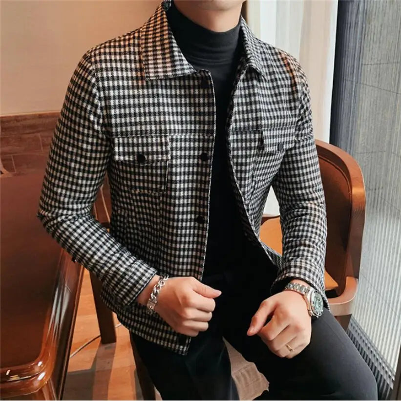 saferido  Men Spring High quality Casual Jackets/Male Spring and Autumn Plaid Lapel Business Coat/Man Slim Fit British Jackets S-3XL