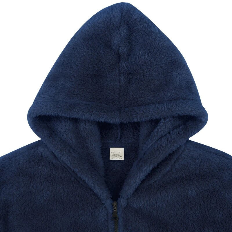 Men's Autumn and Winter Double sided Fleece Warm Jacket Loose Hooded Casual Coat