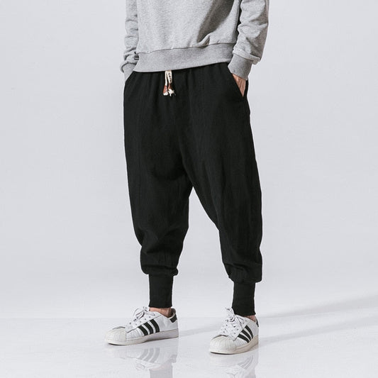 New Chinese Style Harem Pants Men Streetwear Casual Joggers Mens Pants Cotton Linen Sweatpants Ankle-length Men Trousers M-5XL