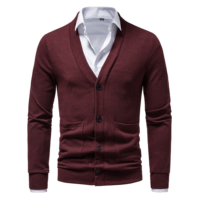 Spring Autumn Cardigan Men V Neck Knitted Sweater coats Solid Color Mens Casual Sweater Cardigan Jacket Slim Knitwear Tops Men