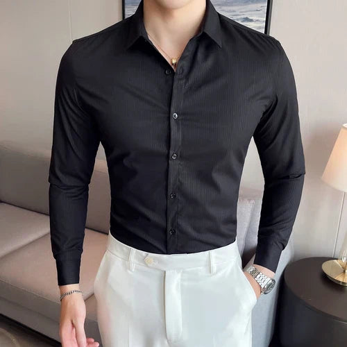 saferido  British Style Men's Spring High Quality Leisure Long Sleeve Shirts/Male Slim Fit Business Dress Shirts Plus Size S-4XL