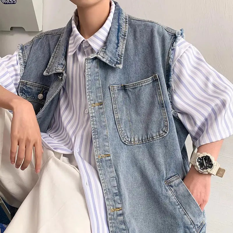 saferido Denim Sleeveless Jacket Men Fashion Oversized Harajuku Denim Jeans Casual Jeans Waistcoat Cowboy Hip Hop Streetwear Clothing